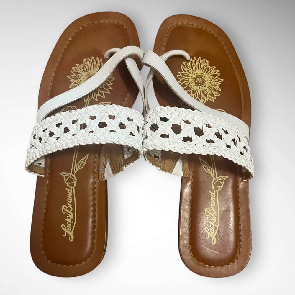 LUCKY BRAND Beckery White Woven Crocheted Upper Strap Flat Sandals Size 7.5
